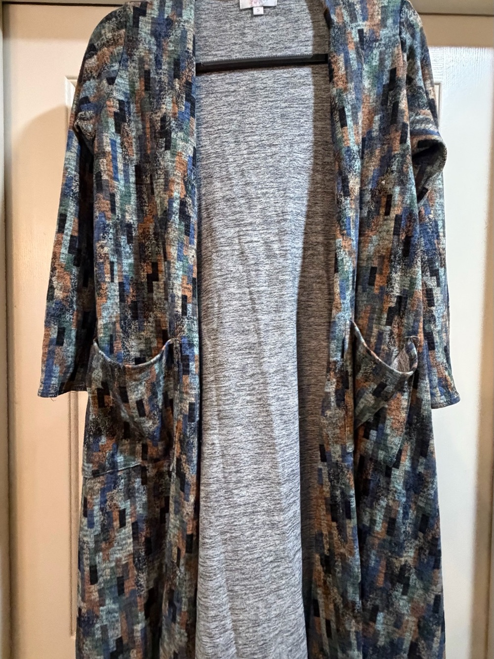 LuLaRoe Open-Front Geometric Print Long Cardigan Jacket - Multi Color
